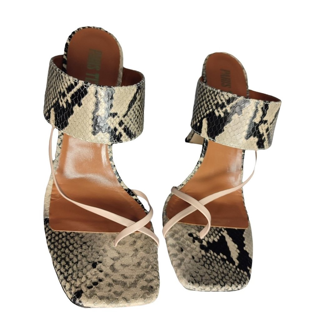 Paris Texas Snakeskin Print Sandals with Beige Straps